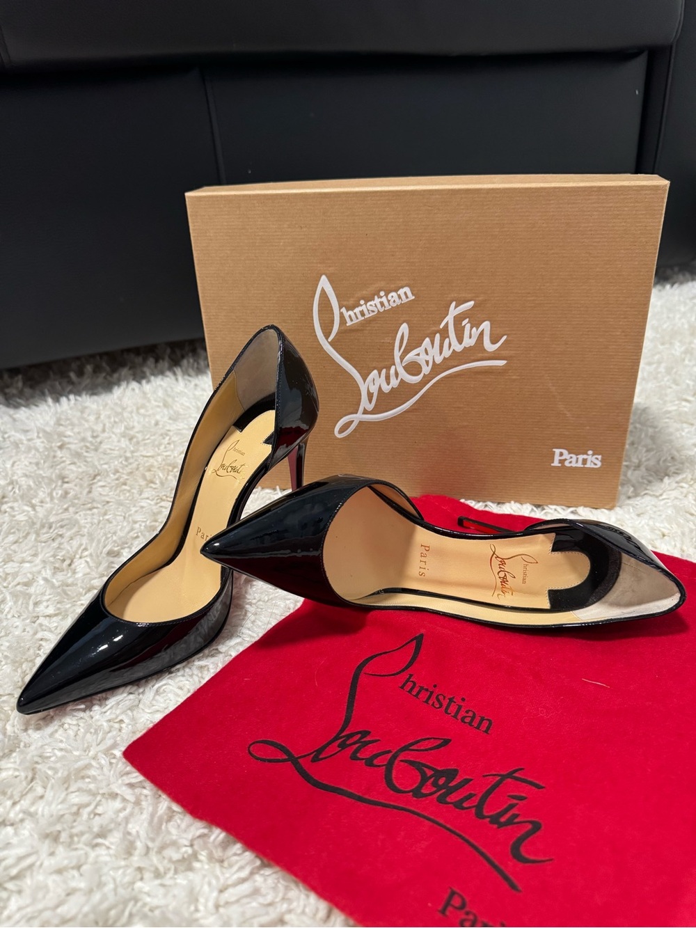 Christian Louboutin Iriza 100 Black Patent Pumps EU 36